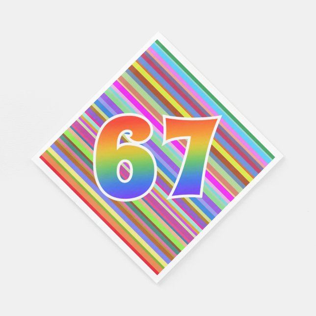 Colorful Stripes + Rainbow Pattern "67" Event # Napkins (Corner)