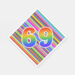 [ Thumbnail: Colorful Stripes + Rainbow Pattern "69" Event # Napkins ]
