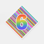 [ Thumbnail: Colorful Stripes + Rainbow Pattern "6" Event # Napkins ]