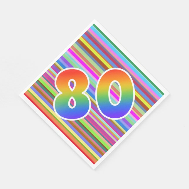 Colorful Stripes + Rainbow Pattern "80" Event # Napkins (Corner)