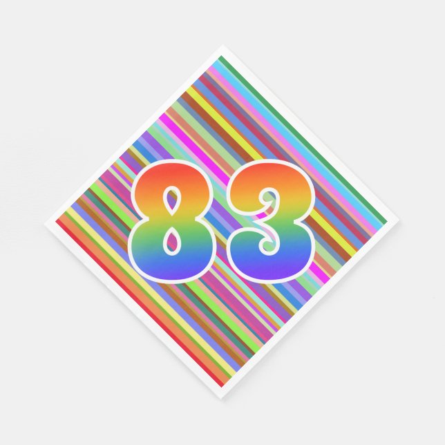 Colorful Stripes + Rainbow Pattern "83" Event # Napkins (Corner)