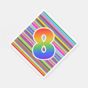 Colorful Stripes + Rainbow Pattern "8" Event # Napkins