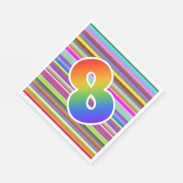 Colorful Stripes + Rainbow Pattern "8" Event # Napkins (Corner)