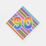 [ Thumbnail: Colorful Stripes + Rainbow Pattern "90" Event # Napkins ]