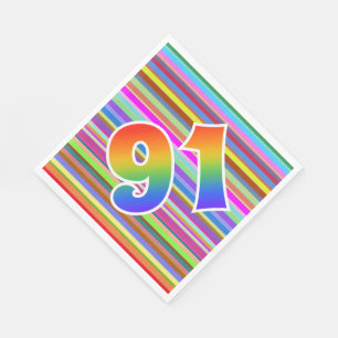 Colorful Stripes + Rainbow Pattern "91" Event # Napkins