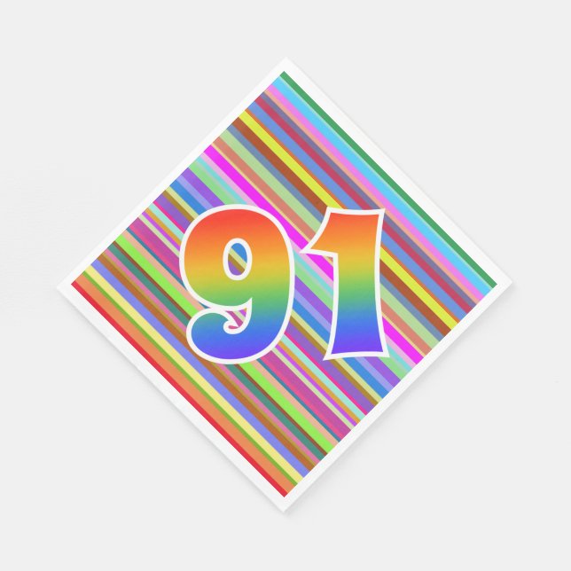 Colorful Stripes + Rainbow Pattern "91" Event # Napkins (Corner)