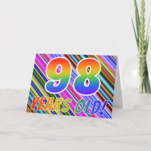Colorful Stripes + Rainbow Pattern "98 years old!" Card