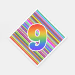 [ Thumbnail: Colorful Stripes + Rainbow Pattern "9" Event # Napkins ]
