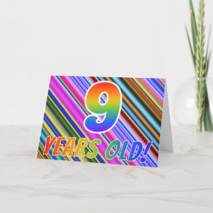 Colorful Stripes + Rainbow Pattern "9 years old!" Card