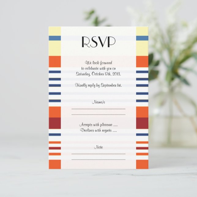 Colorful Stripes, Rainbow Stripes, Lines, Wedding RSVP Card (Standing Front)