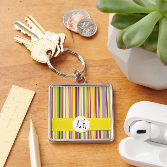 Colorful Stripes, Rainbow Stripes, Monogram Keychain (Desk)