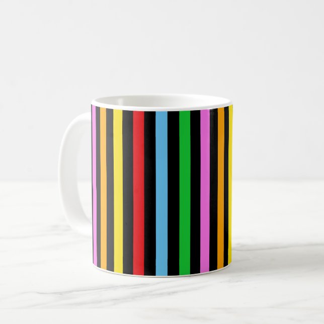 Colorful Stripes, Rainbow Stripes, Striped Pattern Coffee Mug (Front Left)