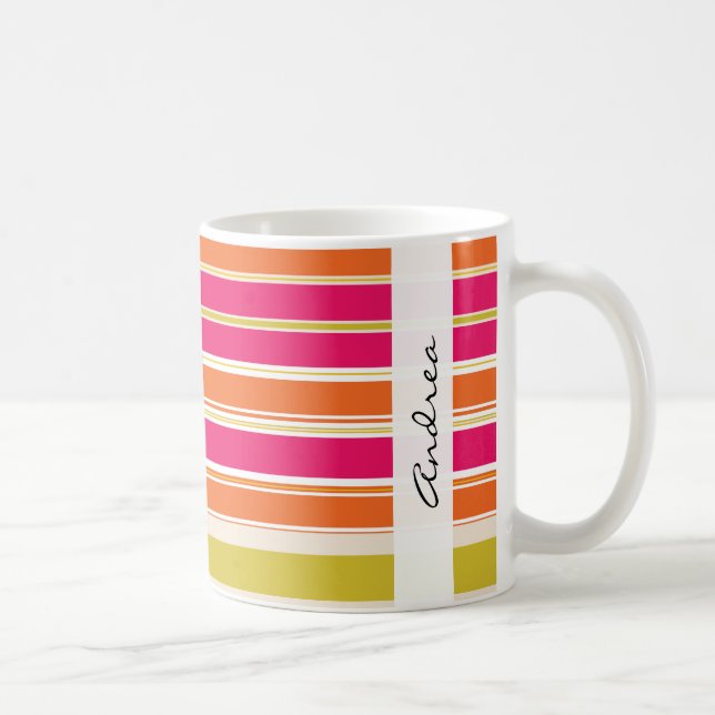Colorful Stripes, Rainbow Stripes, Your Name Coffee Mug (Right)