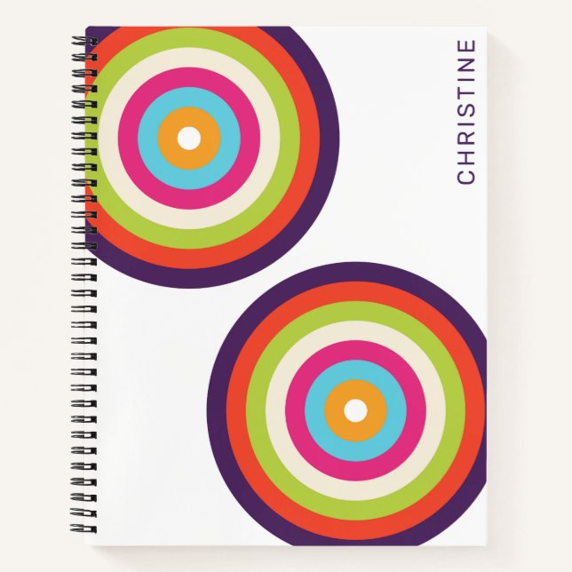 Colorful Stripes Retro Circles Art Notebook (Front)
