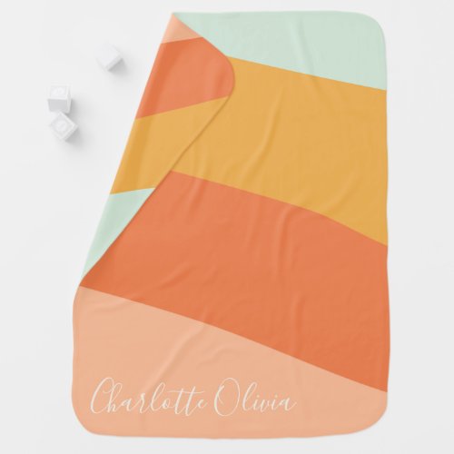 Colorful Stripes Retro Mint Peach Yellow Custom Baby Blanket