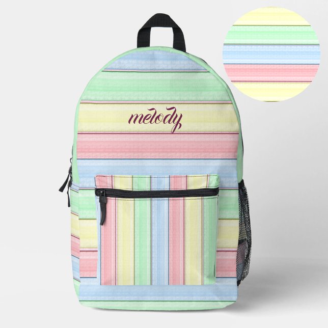 Colorful Stripes Soft Pastel Horizontal Lines Printed Backpack (Creator Uploaded)