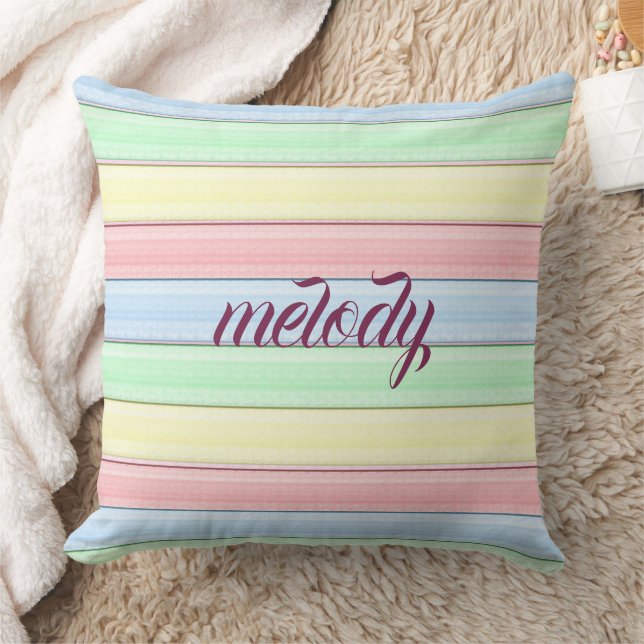 Colorful Stripes Soft Pastel Horizontal Lines Throw Pillow (Blanket)