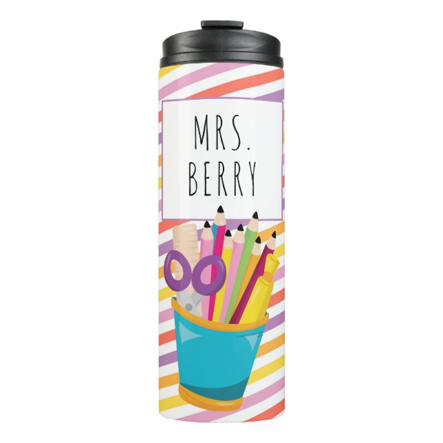Colorful Stripes Teacher Thermal Tumbler (Front)