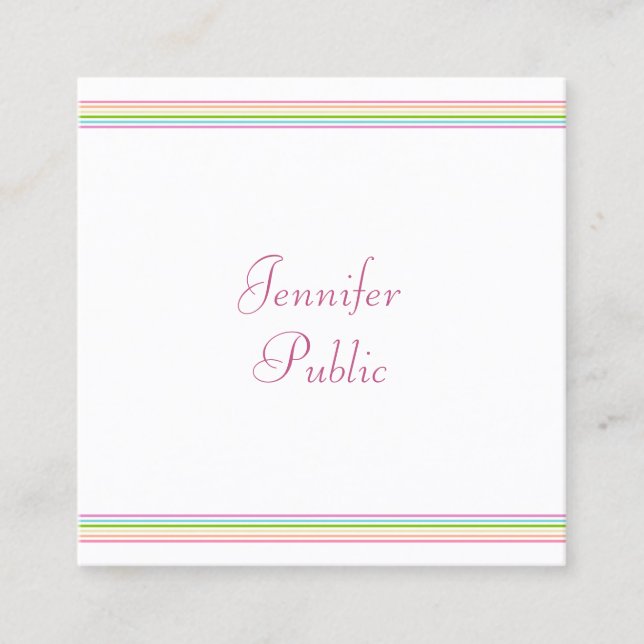 Colorful Stripes Template Modern Handwritten Square Business Card (Front)