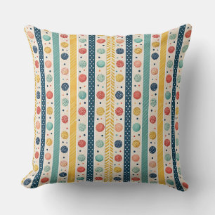 Colorful Stripes & Textured Polka Dots Pattern Throw Pillow