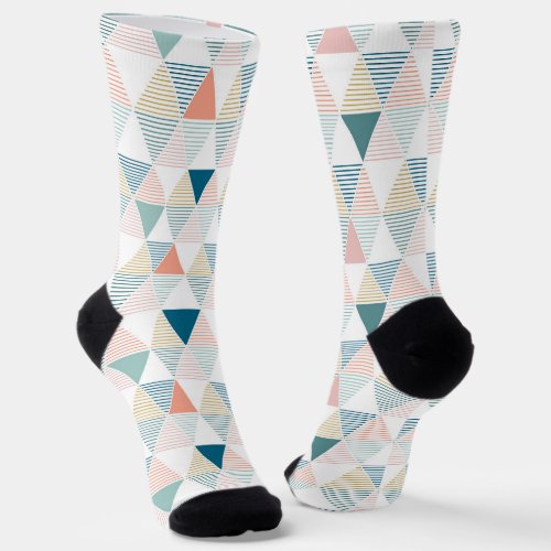 Colorful stripes triangles seamless pattern socks