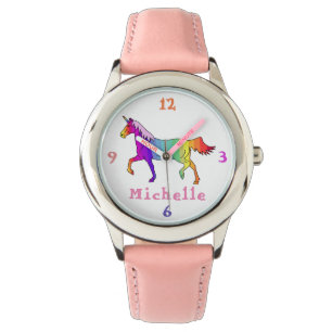 Colorful Stripes Unicorn with Name Personalizable Watch