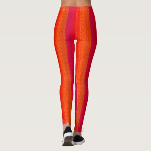 Colorful Stripes w Red Tones Texture Look Leggings