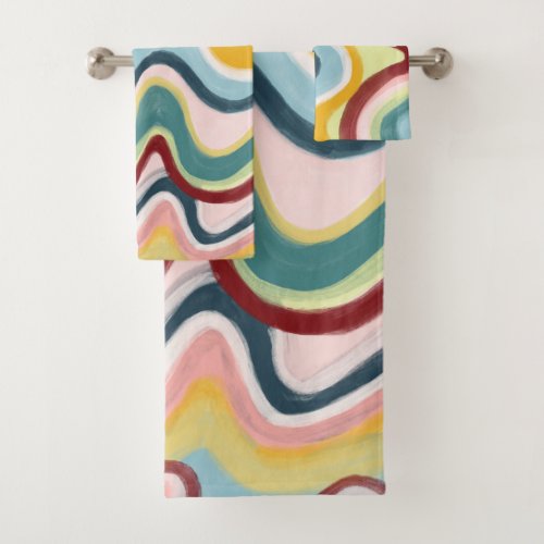 Colorful Stripes Waves Curves Abstract Pattern Bath Towel Set