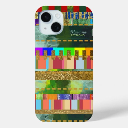 Colorful Stripes with her name iPhone 15 Case