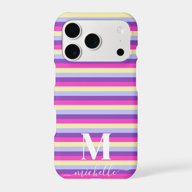 Colorful Stripes with Monogram Script Case-Mate iPhone Case (Back)