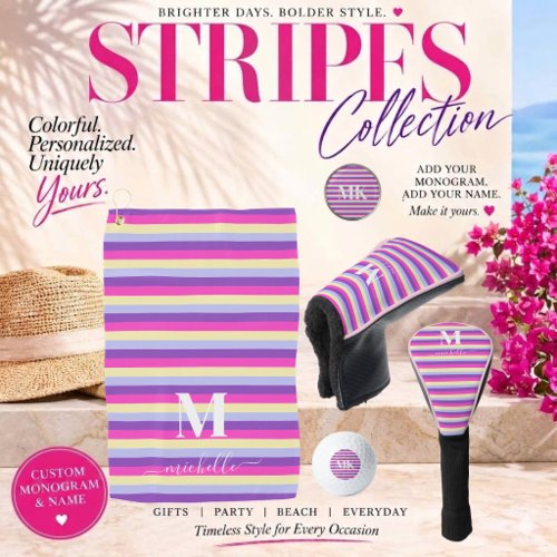 Colorful Stripes with Monogram Script Golf Head Cover