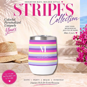 Colorful Stripes with Monogram Script Thermal Wine Tumbler