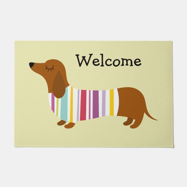 Colorful Stripped Dachshund Doormat (Front)