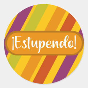 Colorful Strips Estupendo Spanish Teacher Reward Classic Round Sticker