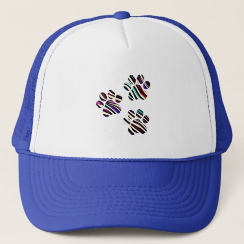 Colorful Strips Paw Print Trio Trucker Hat