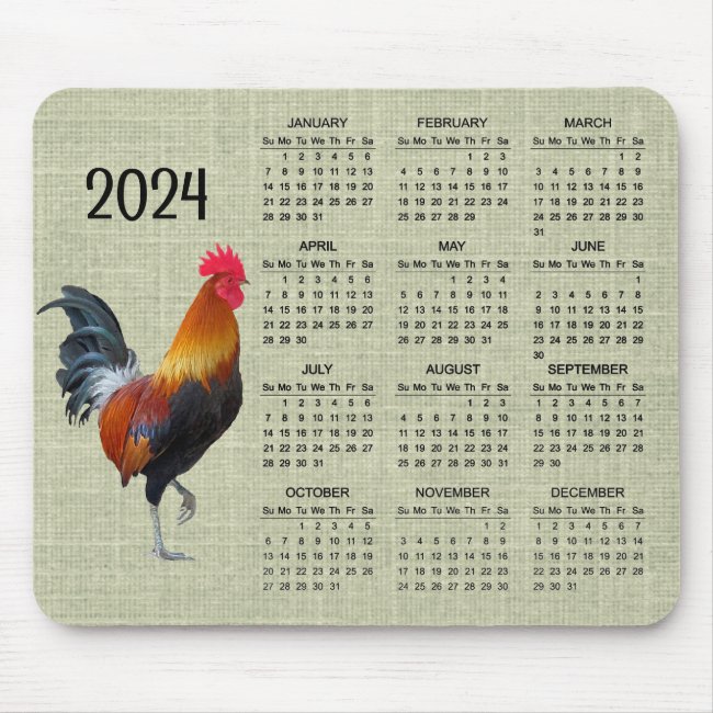 Colorful Strutting Rooster 2024 Calendar Mousepad