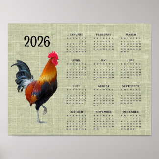 Colorful Strutting Rooster 2026 Calendar Poster