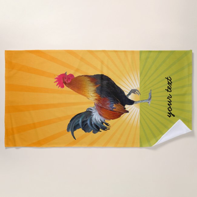 Colorful Strutting Rooster Design Beach Towel
