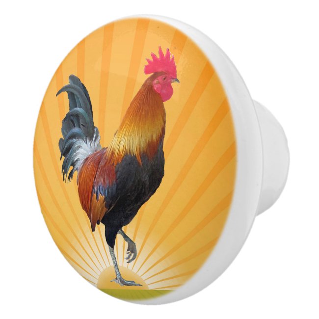 Colorful Strutting Rooster Design Ceramic Knob