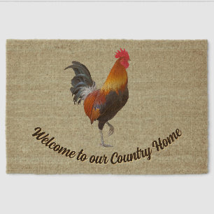 Colorful Strutting Rooster Design Coir Door Mat