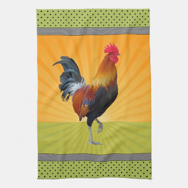 Colorful Strutting Rooster Design Kitchen Towels (Vertical)