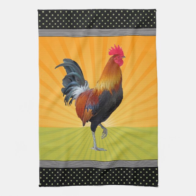 Colorful Strutting Rooster Design Kitchen Towels (Vertical)