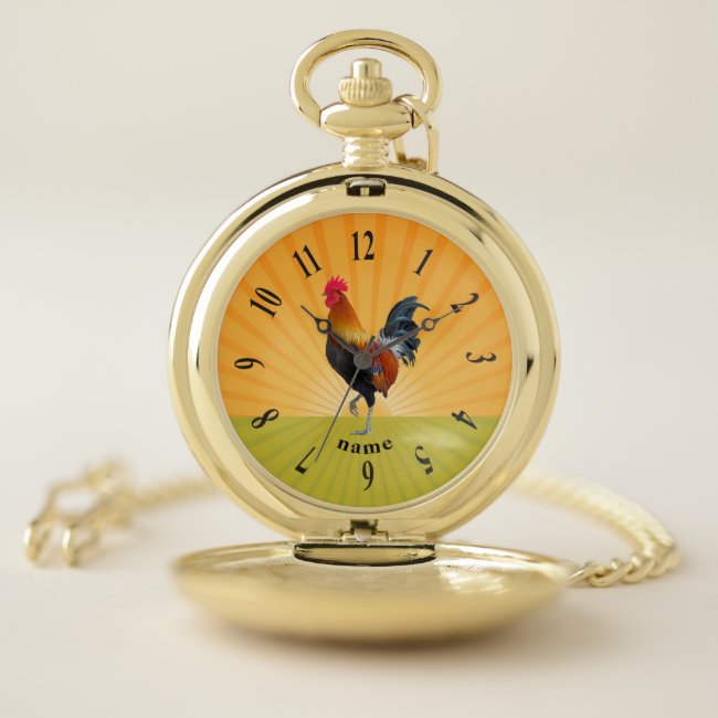 Colorful Strutting Rooster Design Pocket Watch