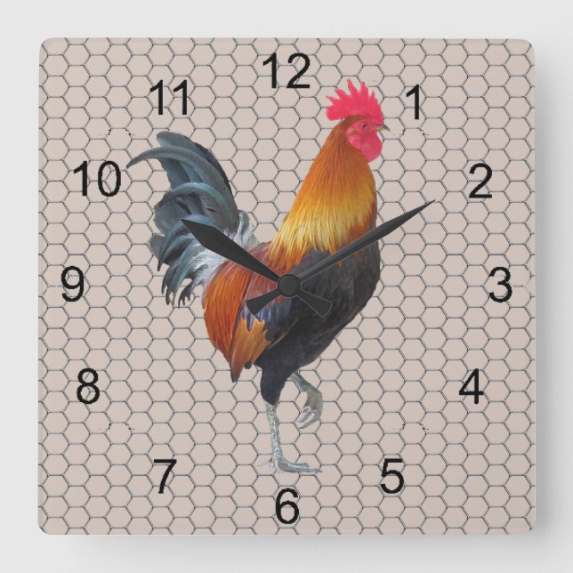 Colorful Strutting Rooster Design Wall Clock (Front)
