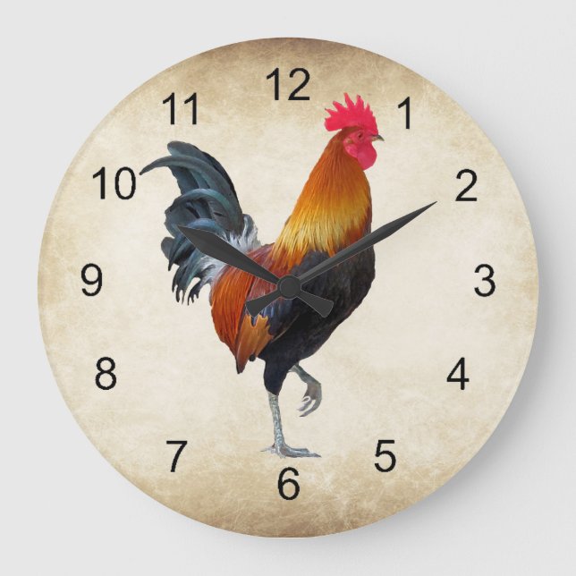 Colorful Strutting Rooster Design Wall Clock (Front)