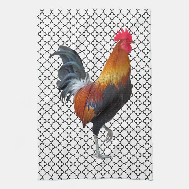 Colorful Strutting Rooster Kitchen Towel (Vertical)
