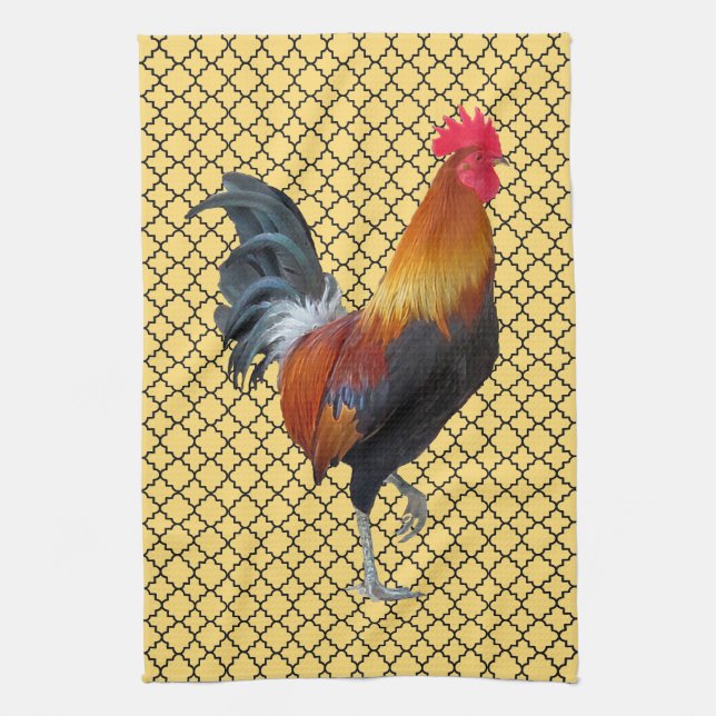 Colorful Strutting Rooster Kitchen Towel (Vertical)