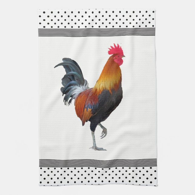 Colorful Strutting Rooster Kitchen Towel (Vertical)