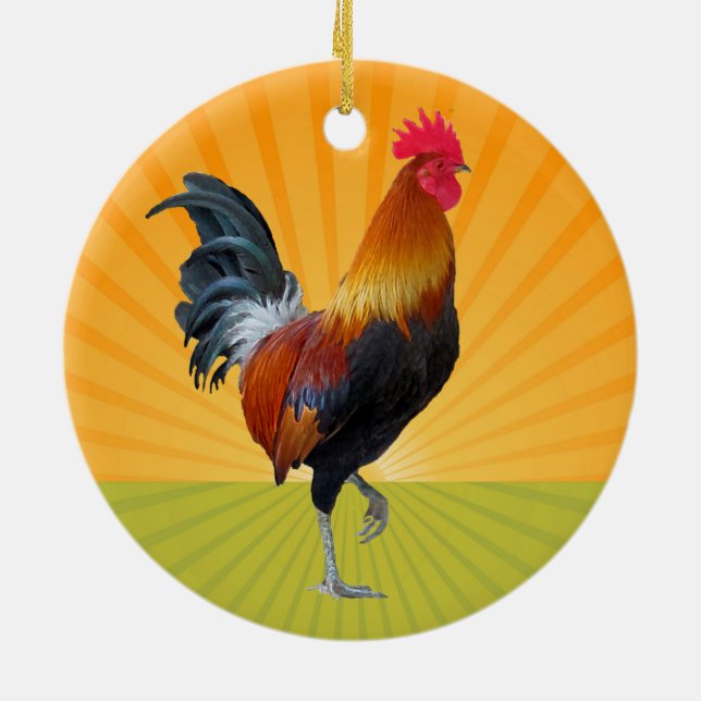 Colorful Strutting Rooster Ornament (Back)