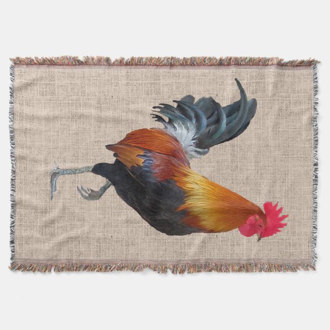 Colorful Strutting Rooster Throw Blanket (Front)